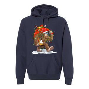 Funny Santa Bigfoot Christmas Lights Rock Sasquatch Believe Premium Hoodie