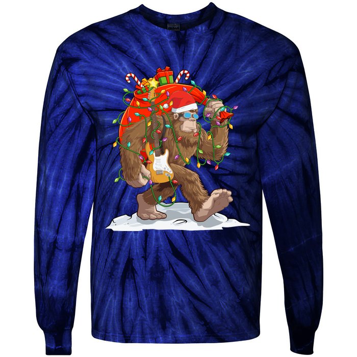 Funny Santa Bigfoot Christmas Lights Rock Sasquatch Believe Tie-Dye Long Sleeve Shirt