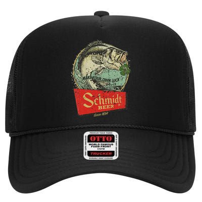 Fishing Schmidt Beer Make Your Own Luck 1894 Vintage High Crown Mesh Back Trucker Hat