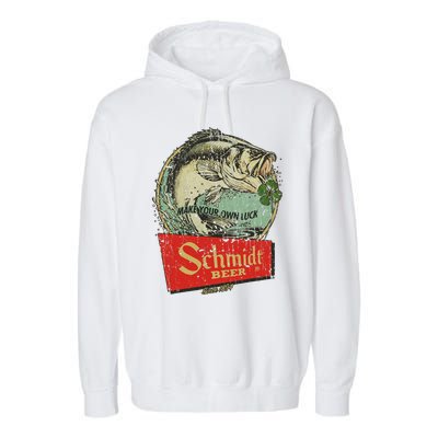 Fishing Schmidt Beer Make Your Own Luck 1894 Vintage Garment-Dyed Fleece Hoodie