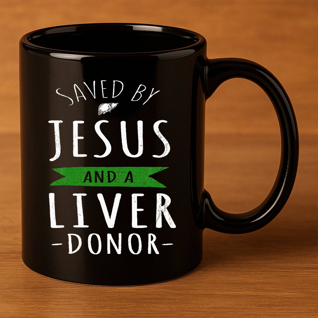 Funny Saved By Jesus And A Liver Donor Liver Transplant 11oz C Handle Ceramic Mug