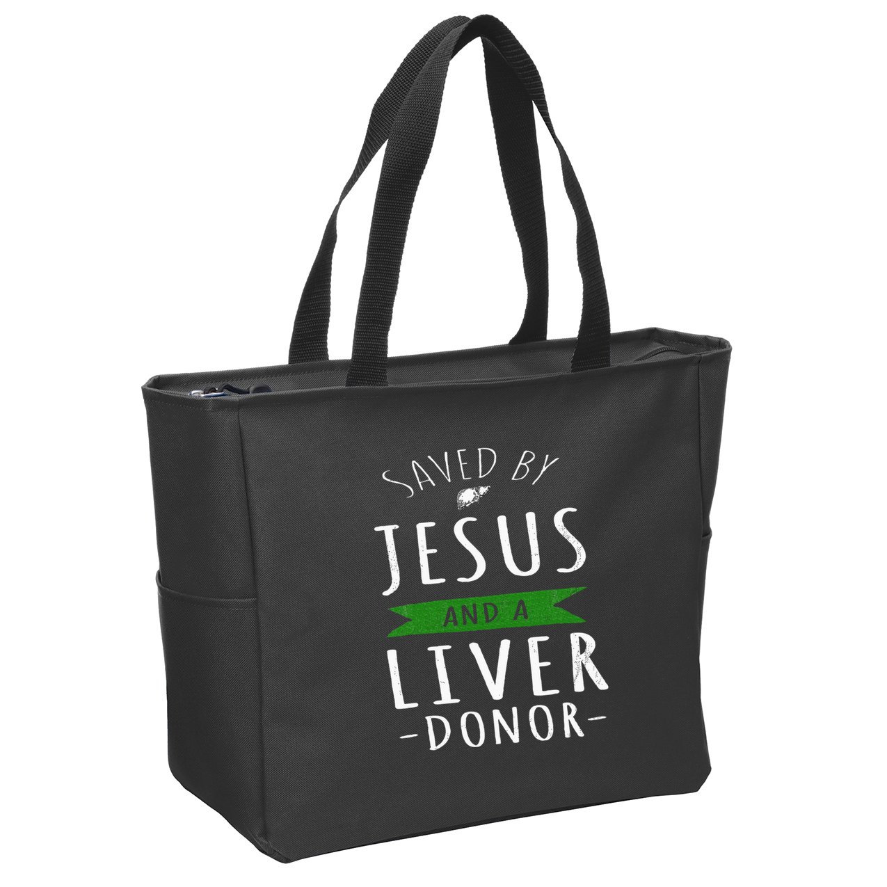 Funny Saved By Jesus And A Liver Donor Liver Transplant Zip Tote Bag