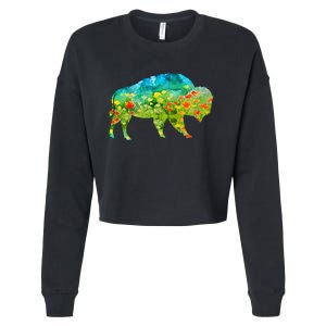 Flower Silhouette Bison Buffalo Cropped Pullover Crew