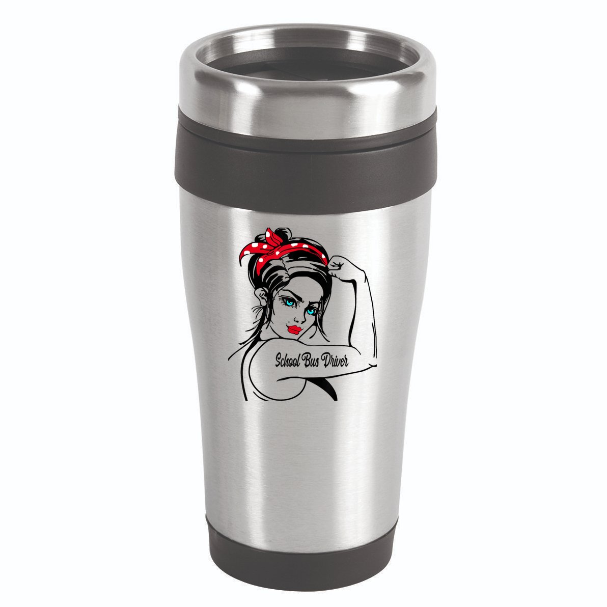 Female School Bus Driver Rosie The Riveter Pin Up Girl 16oz Travel Tumbler