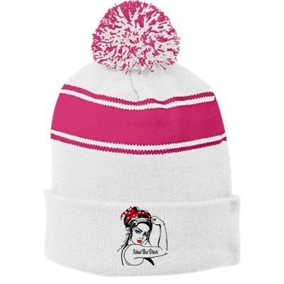 Female School Bus Driver Rosie The Riveter Pin Up Girl Stripe Pom Pom Beanie