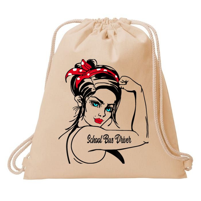 Female School Bus Driver Rosie The Riveter Pin Up Girl Drawstring Bag