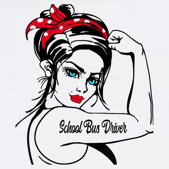 Female School Bus Driver Rosie The Riveter Pin Up Girl Cooling Performance Crew T-Shirt