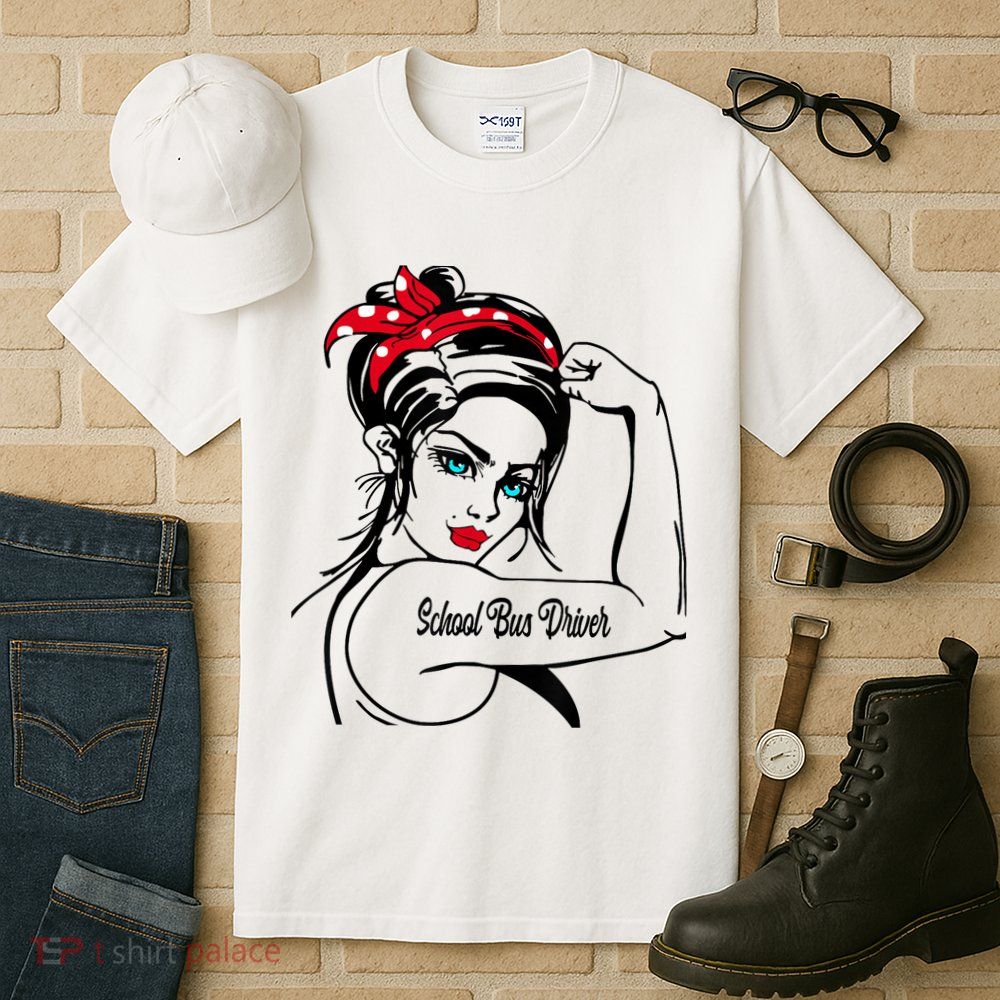 Female School Bus Driver Rosie The Riveter Pin Up Girl Tall T-Shirt