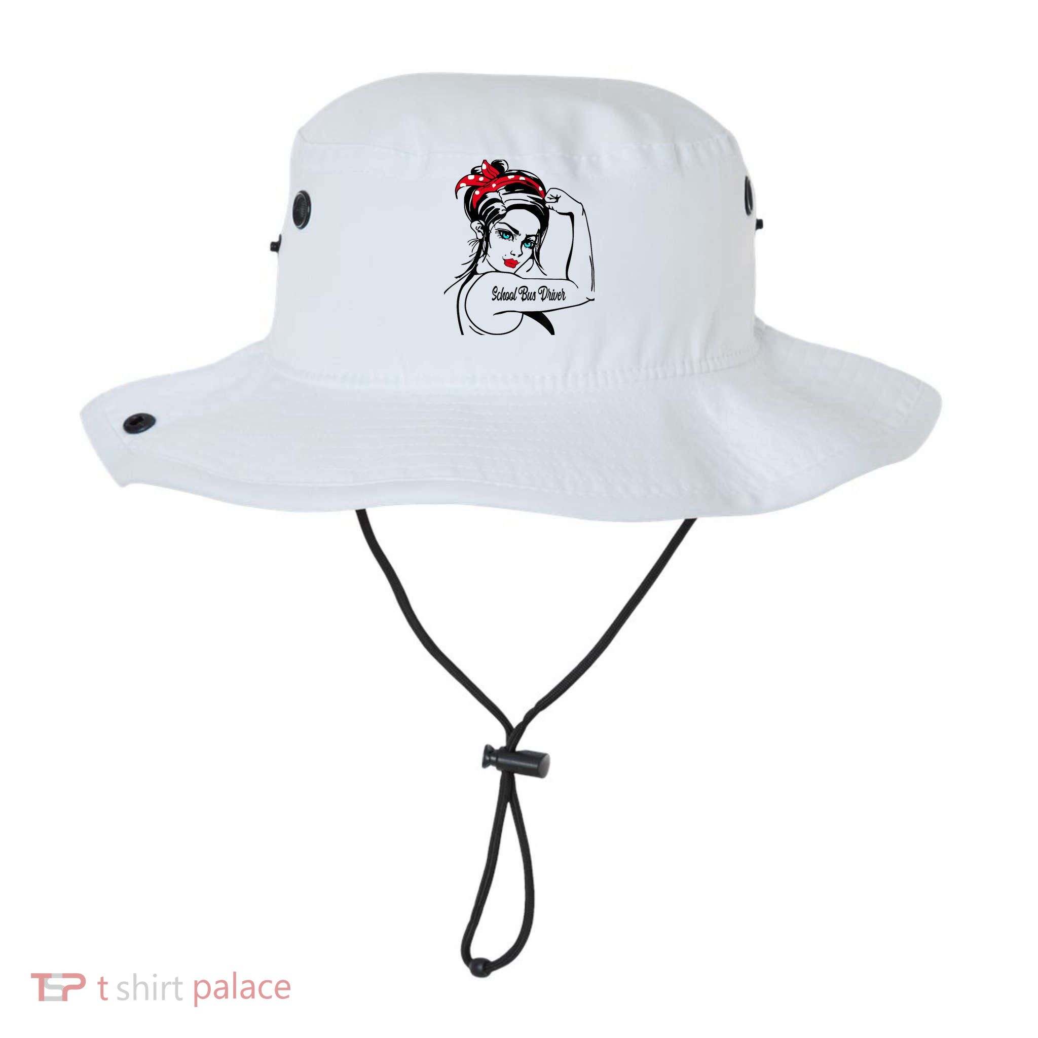Female School Bus Driver Rosie The Riveter Pin Up Girl Bucket Hat