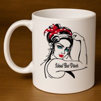Female School Bus Driver Rosie The Riveter Pin Up Girl 11oz C Handle Ceramic Mug