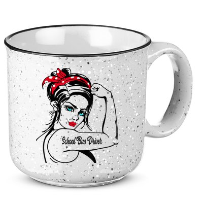 Female School Bus Driver Rosie The Riveter Pin Up Girl 15oz Campfire Ceramic Mug