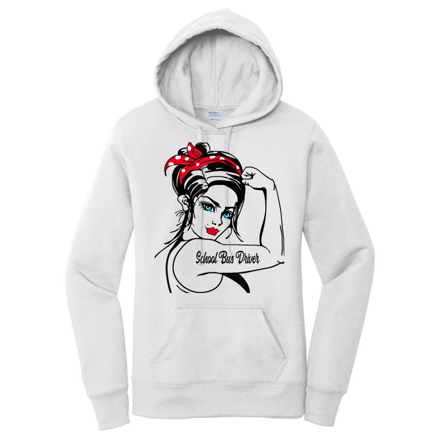 Female School Bus Driver Rosie The Riveter Pin Up Girl Women's Pullover Hoodie