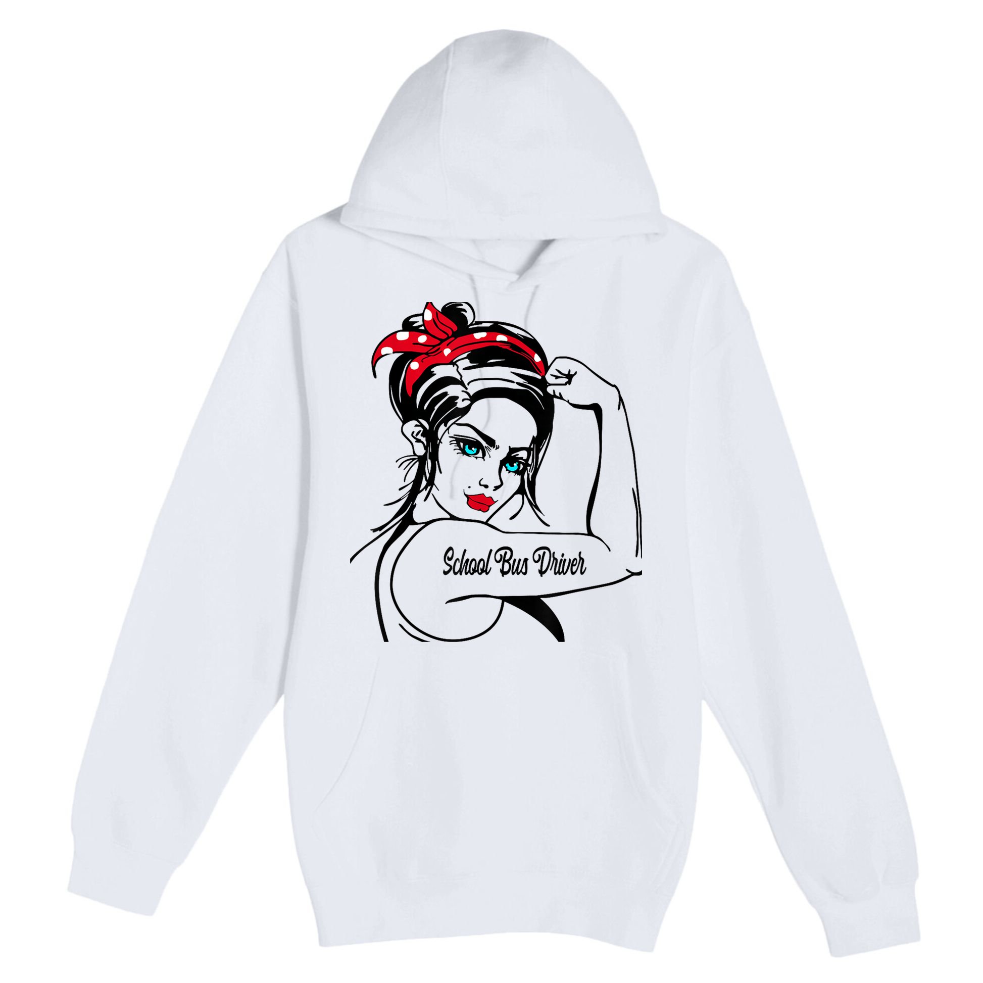 Female School Bus Driver Rosie The Riveter Pin Up Girl Premium Pullover Hoodie