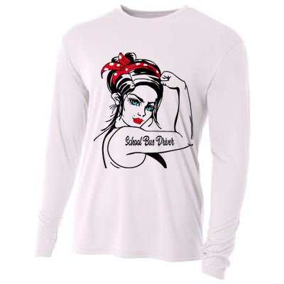Female School Bus Driver Rosie The Riveter Pin Up Girl Cooling Performance Long Sleeve Crew