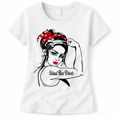Female School Bus Driver Rosie The Riveter Pin Up Girl Womens T-Shirt