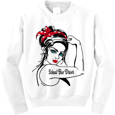 Female School Bus Driver Rosie The Riveter Pin Up Girl Kids Sweatshirt