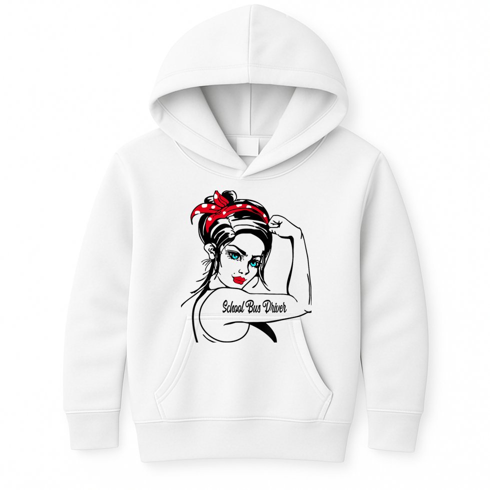 Female School Bus Driver Rosie The Riveter Pin Up Girl Kids Hoodie