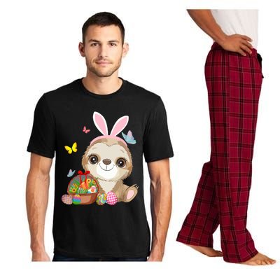 Funny Sloth Bunny Ear With Eggs Basket Easter Costume Rabbit Pajama Set