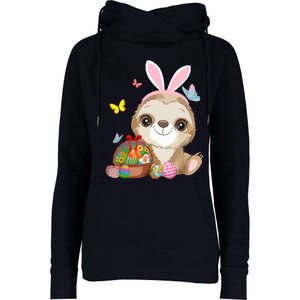 Funny Sloth Bunny Ear With Eggs Basket Easter Costume Rabbit Womens Funnel Neck Pullover Hood