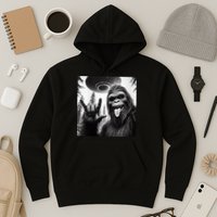 Funny Sasquatch Bigfoot Rock On Selfie With Ufo Alien Hoodie