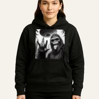 Funny Sasquatch Bigfoot Rock On Selfie With Ufo Alien Hoodie