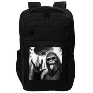 Funny Sasquatch Bigfoot Rock On Selfie With Ufo Alien Impact Tech Backpack