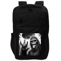 Funny Sasquatch Bigfoot Rock On Selfie With Ufo Alien Impact Tech Backpack