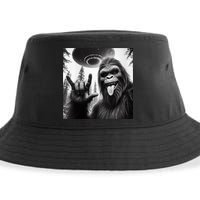 Funny Sasquatch Bigfoot Rock On Selfie With Ufo Alien Sustainable Bucket Hat