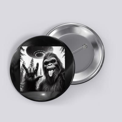 Funny Sasquatch Bigfoot Rock On Selfie With Ufo Alien Button