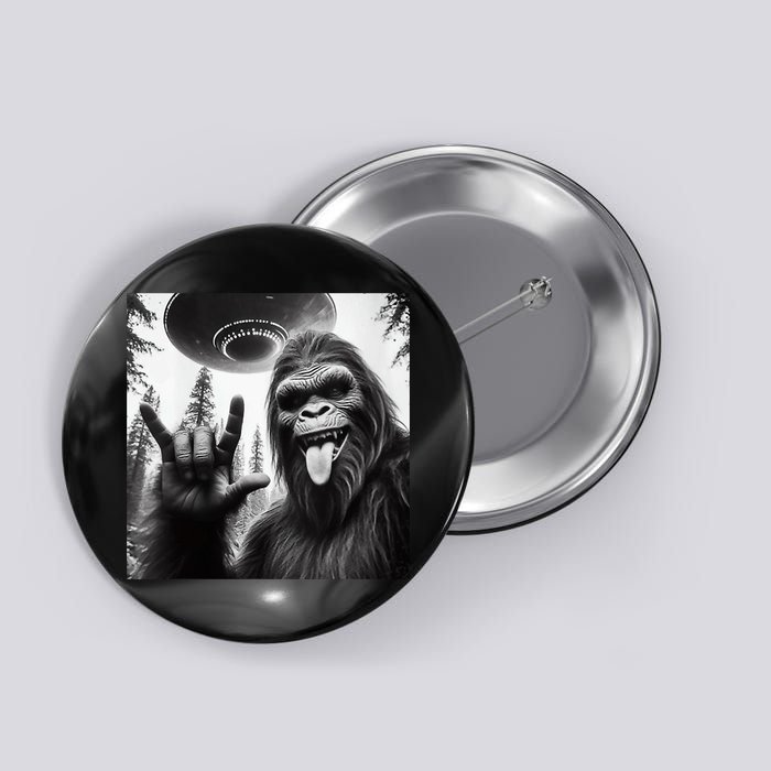 Funny Sasquatch Bigfoot Rock On Selfie With Ufo Alien Button
