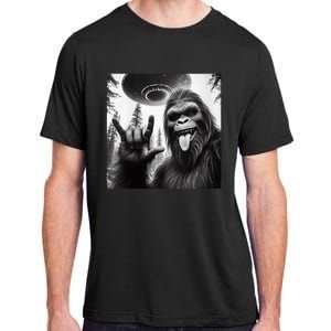 Funny Sasquatch Bigfoot Rock On Selfie With Ufo Alien Adult ChromaSoft Performance T-Shirt