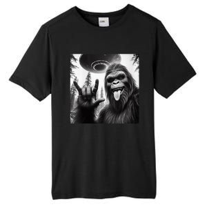 Funny Sasquatch Bigfoot Rock On Selfie With Ufo Alien Tall Fusion ChromaSoft Performance T-Shirt