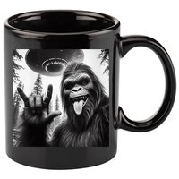 Funny Sasquatch Bigfoot Rock On Selfie With Ufo Alien 11oz C Handle Ceramic Mug