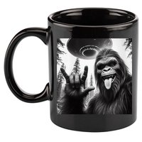Funny Sasquatch Bigfoot Rock On Selfie With Ufo Alien 11oz C Handle Ceramic Mug