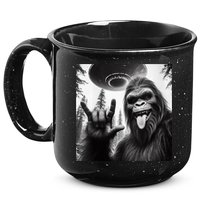 Funny Sasquatch Bigfoot Rock On Selfie With Ufo Alien 15oz Campfire Ceramic Mug