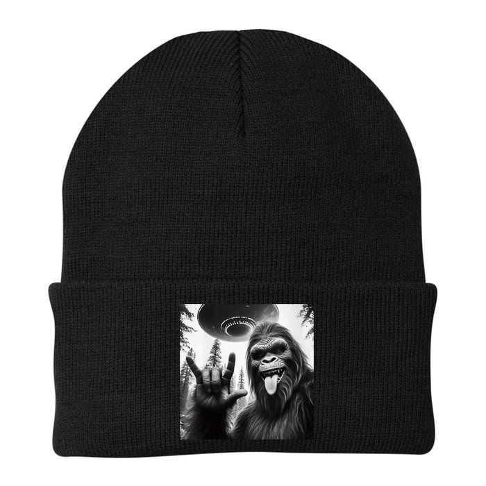 Funny Sasquatch Bigfoot Rock On Selfie With Ufo Alien Beanie