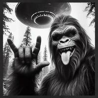 Funny Sasquatch Bigfoot Rock On Selfie With Ufo Alien Beanie