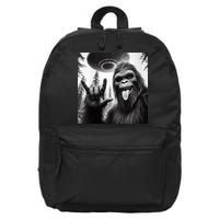 Funny Sasquatch Bigfoot Rock On Selfie With Ufo Alien 16 in Basic Backpack
