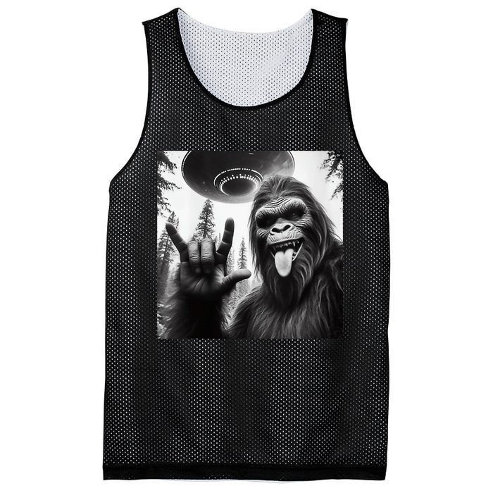 Funny Sasquatch Bigfoot Rock On Selfie With Ufo Alien Mesh Reversible Basketball Jersey Tank