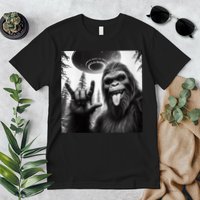 Funny Sasquatch Bigfoot Rock On Selfie With Ufo Alien Premium T-Shirt