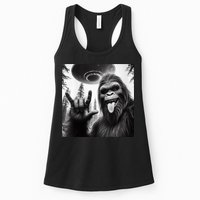 Funny Sasquatch Bigfoot Rock On Selfie With Ufo Alien Womens Tank Top