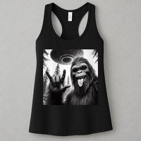 Funny Sasquatch Bigfoot Rock On Selfie With Ufo Alien Womens Tank Top