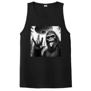 Funny Sasquatch Bigfoot Rock On Selfie With Ufo Alien PosiCharge Competitor Tank