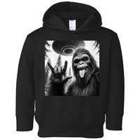 Funny Sasquatch Bigfoot Rock On Selfie With Ufo Alien Toddler Hoodie