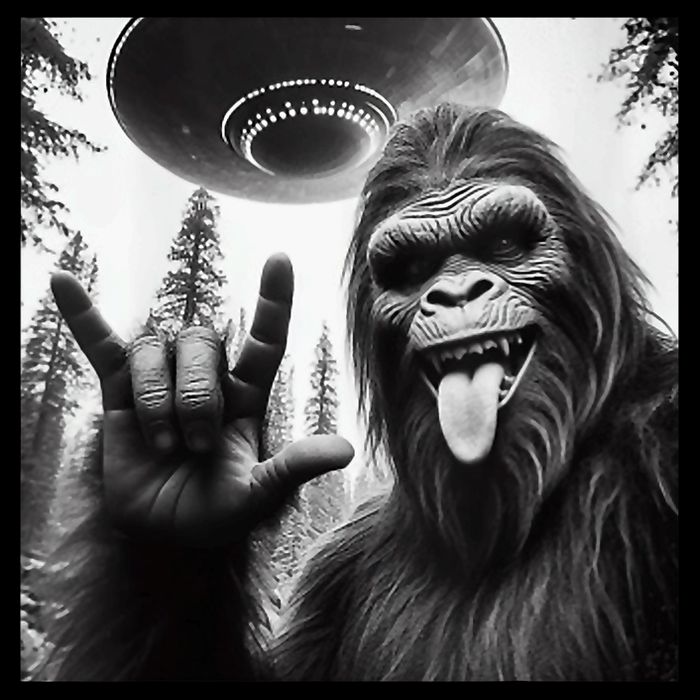 Funny Sasquatch Bigfoot Rock On Selfie With Ufo Alien Tank Top