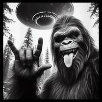 Funny Sasquatch Bigfoot Rock On Selfie With Ufo Alien Visor
