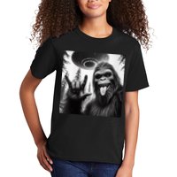 Funny Sasquatch Bigfoot Rock On Selfie With Ufo Alien Kids T-Shirt