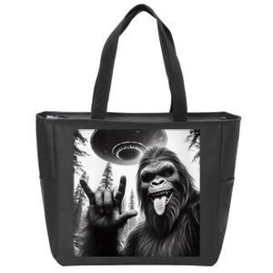 Funny Sasquatch Bigfoot Rock On Selfie With Ufo Alien Zip Tote Bag