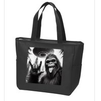 Funny Sasquatch Bigfoot Rock On Selfie With Ufo Alien Zip Tote Bag