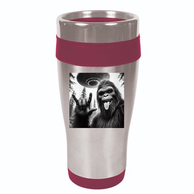 Funny Sasquatch Bigfoot Rock On Selfie With Ufo Alien 16oz Travel Tumbler